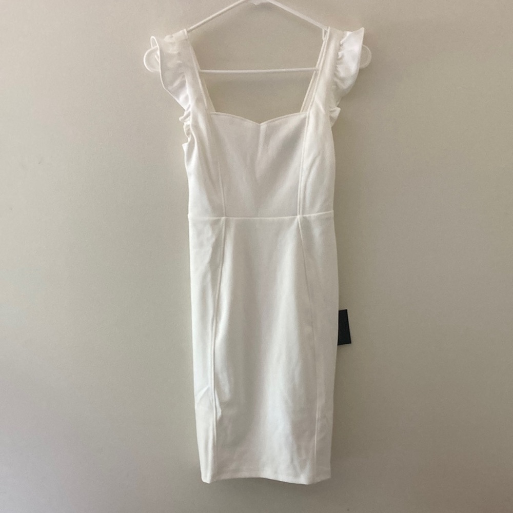 Lulu’s Miriam White Ruffled Sleeve Bodycon Dress